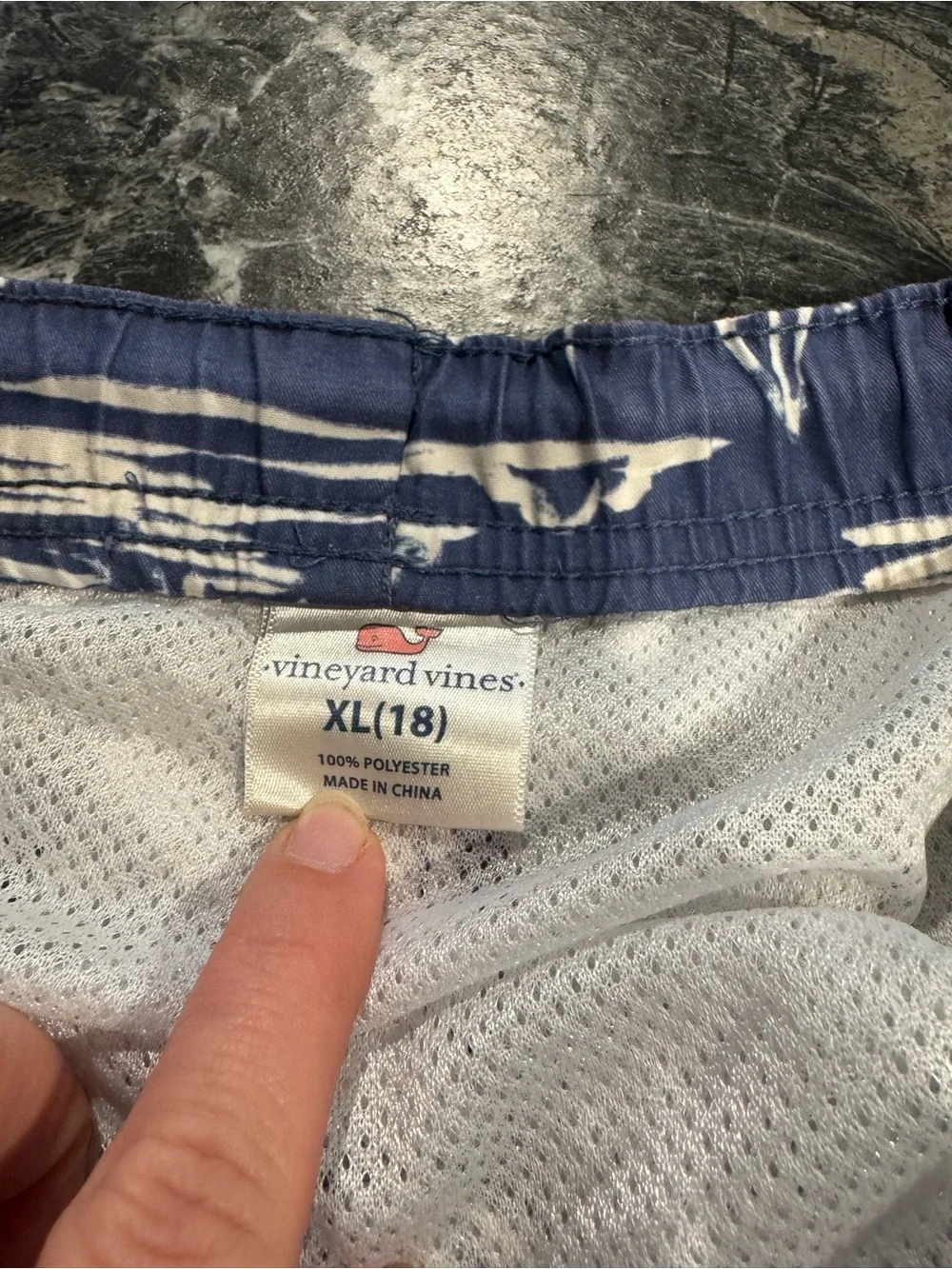 Vineyard Vines Navy Sailboat Print Youth XL Swim Shorts